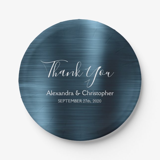 Assiettes En Carton Merci Mariage bleu de la marine (Devant)