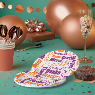 Assiettes En Carton Merci multilingue pourpre et orange