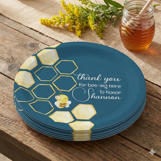 Assiettes En Carton Merci pour l'abeille ici plaque de papier (Celebrate the special mommy to be with these cute, "Thank you for bee-ing here" baby shower plates! )