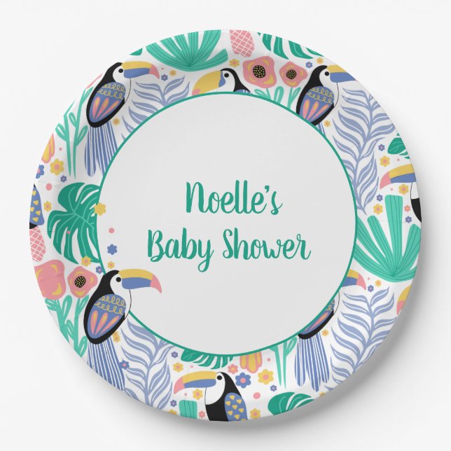 Assiettes En Carton Merci Tropical Toucan Bird Baby shower (Devant)