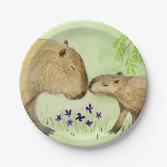 Assiettes En Carton Mère et bébé Capybara (Devant)