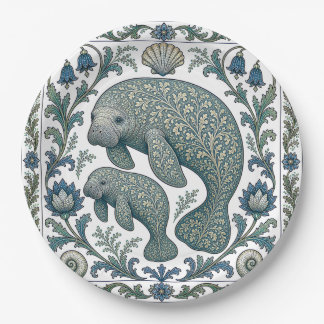 Assiettes En Carton Mère et bébé lamantin magnifiques, ornement vintag
