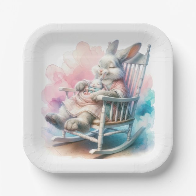 Assiettes En Carton Mère Lapin avec un lapin bébé (Recto)