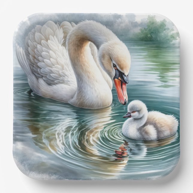 Assiettes En Carton Mère Swan Avec Cygnet (Recto)