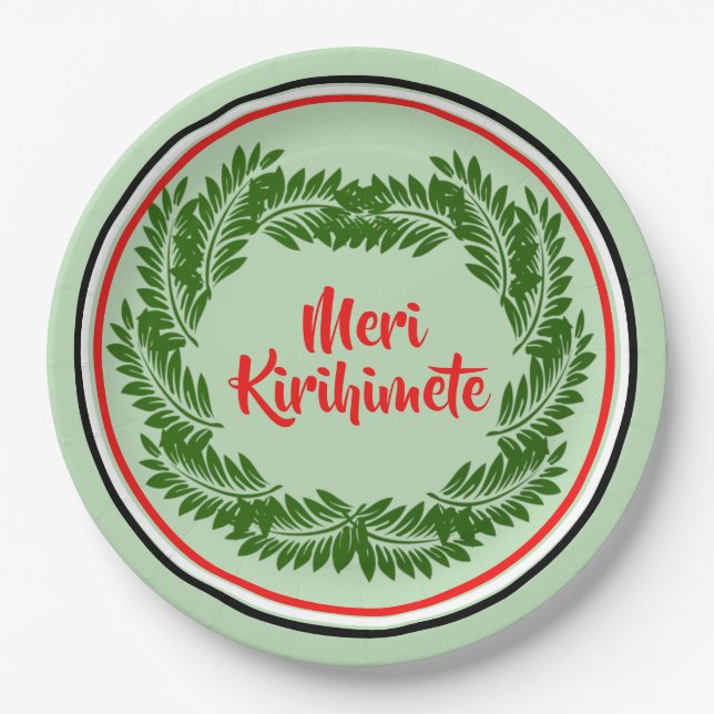 Assiettes En Carton Meri Kirihimete Maori Joyeux Noël 9" (Devant)