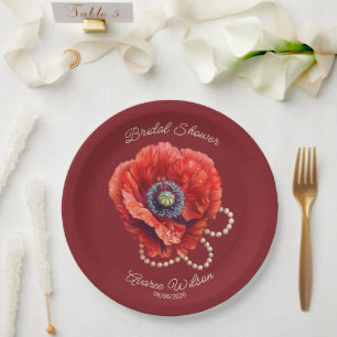 Assiettes En Carton Merlot rouge avec Fête des mariées géante Red Popp