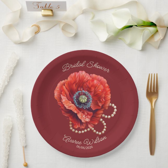 Assiettes En Carton Merlot rouge avec Fête des mariées géante Red Popp (Mariage)