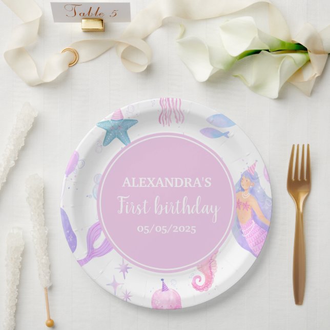 Assiettes En Carton Mermaid 1er anniversaire Ocean & Sea Life Party (Mariage)