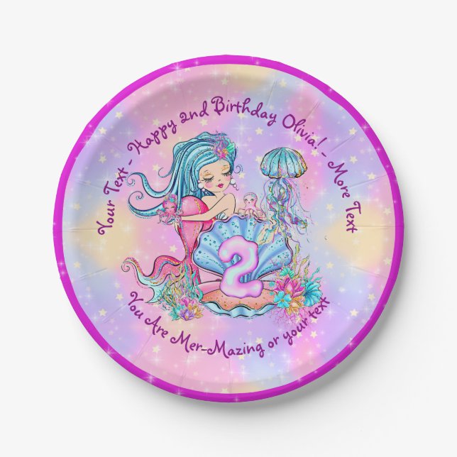 Assiettes En Carton Mermaid 2e anniversaire Modifier Modifier le texte (Devant)