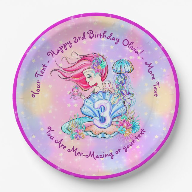 Assiettes En Carton Mermaid 3e anniversaire Modifier Modifier Modifier (Devant)