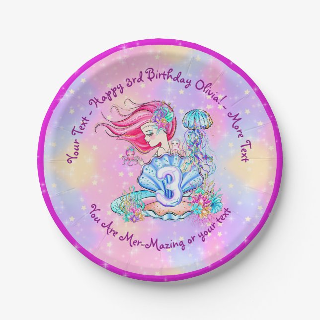 Assiettes En Carton Mermaid 3e anniversaire Modifier Modifier Modifier (Devant)