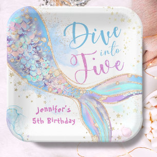 Assiettes En Carton Mermaid 5e anniversaire Plongée dans cinq violets