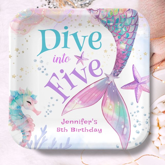 Assiettes En Carton Mermaid 5e anniversaire Plongée en cinq (Créateur téléchargé)
