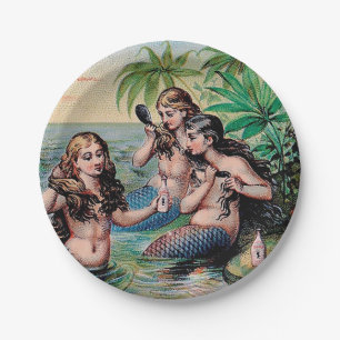 Assiettes En Carton Mermaid Antique Magie Océan Nautique