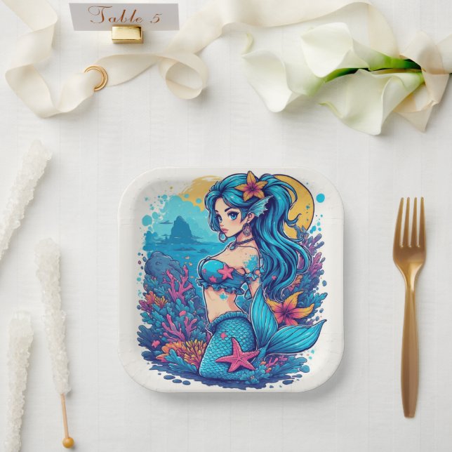 Assiettes En Carton mermaid Birthday or Shower  (Mariage)