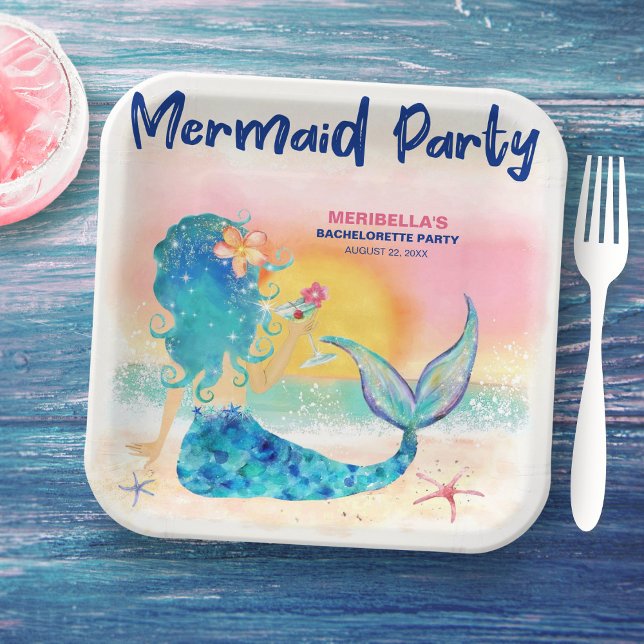 Assiettes En Carton Mermaid Cocktail Tropical Beach Bachelorette Party (Créateur téléchargé)
