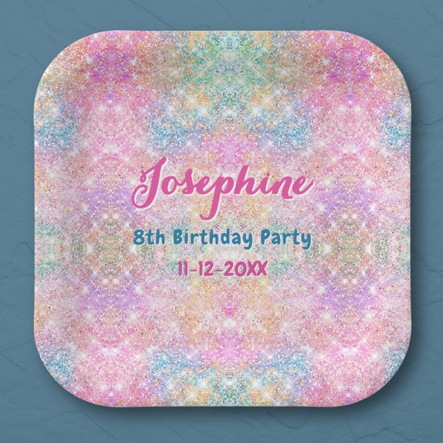 Assiettes En Carton Mermaid colorful iridescent birthday custom square (Créateur téléchargé)