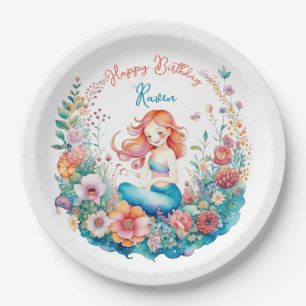 Assiettes En Carton Mermaid Fête d'anniversaire à thème Floral Girl