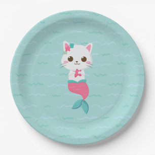 Assiettes En Carton Mermaid Kitty fête d'anniversaire