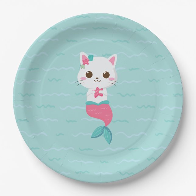 Assiettes En Carton Mermaid Kitty fête d'anniversaire (Devant)