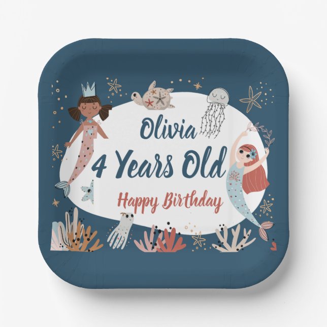 Assiettes En Carton Mermaid Ocean Beach Party Octopus Birthday Kid (Recto)