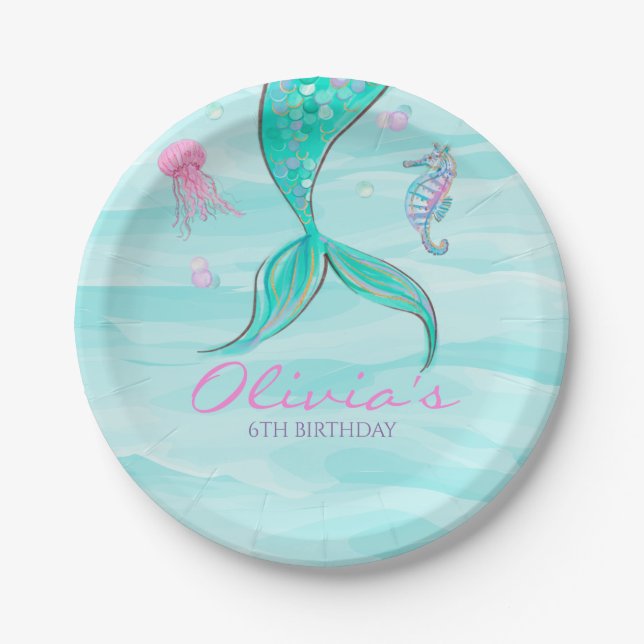 Assiettes En Carton Mermaid Queue sous la mer Invitation d'anniversair (Devant)