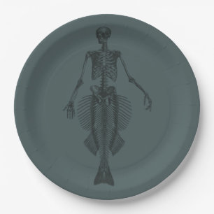 Assiettes En Carton Mermaid Skeleton Dark Halloween