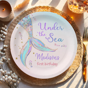 Assiettes En Carton Mermaid Summer Pool 1ère fête d'anniversaire