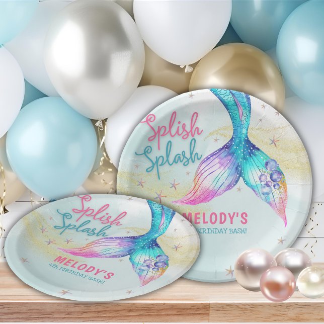 Assiettes En Carton Mermaid Tail Glitter Splish Splash birthday (Créateur téléchargé)