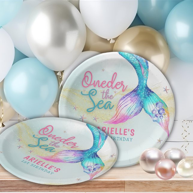 Assiettes En Carton Mermaid Tail Onder the sea 1st birthday (Créateur téléchargé)