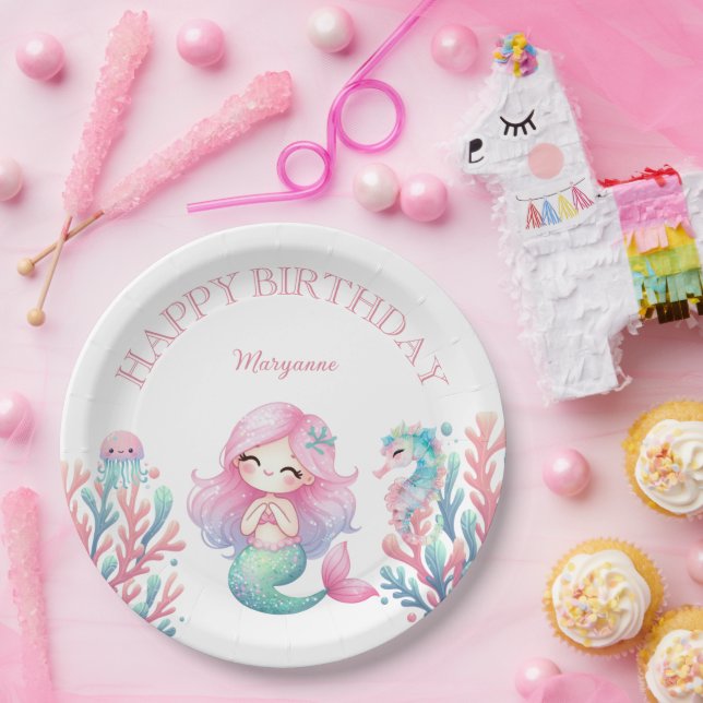 Assiettes En Carton Mermaid Tail Teal Pink Girly Birthday Party (Fête)