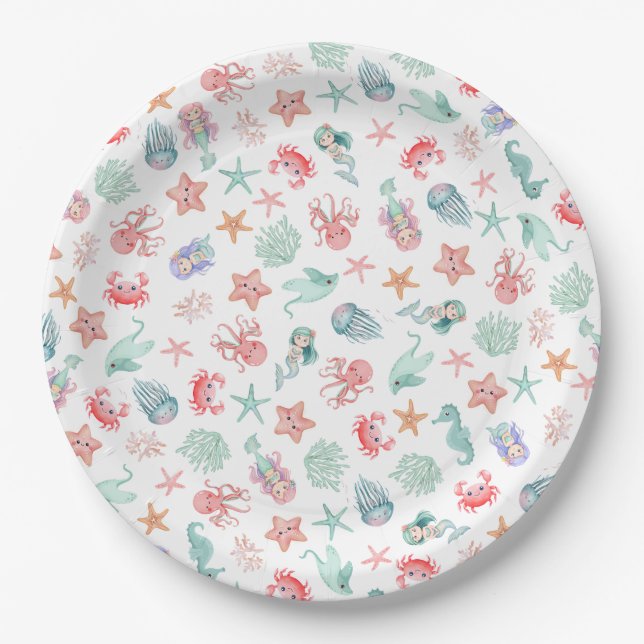 Assiettes En Carton Mermaid Under the Sea Girls Birthday (Devant)