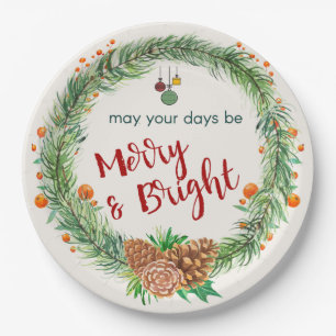 Assiettes En Carton Merry & Bright Christmas Wreath
