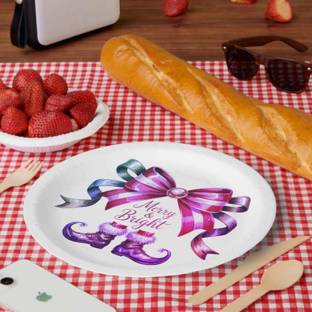 Assiettes En Carton Merry & Bright Purple Christmas Paper Plates  (Pique-nique)