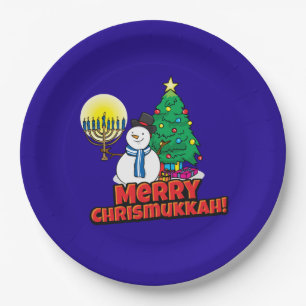 Assiettes En Carton Merry Chrismukkah avec Snowman et Menorah