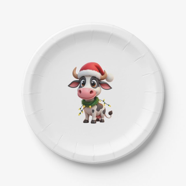 Assiettes En Carton Merry Christmas Cow Santa Christmas Lights Cow Xma (Devant)