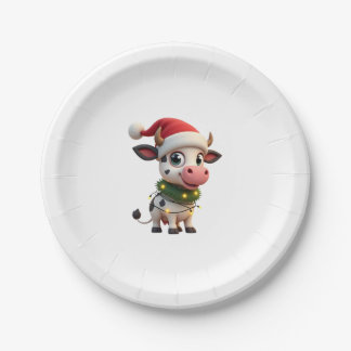 Assiettes En Carton Merry Christmas Cow Santa Christmas Lights Cow Xma
