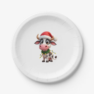 Assiettes En Carton Merry Christmas Cow Santa Christmas Lights Cow Xma
