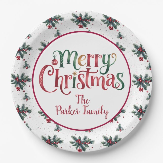 Assiettes En Carton Merry Christmas – Custom Family Greeting (Devant)
