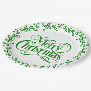 ASSIETTES EN CARTON MERRY CHRISTMAS GREEN WREATH