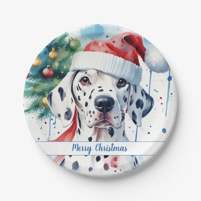 Assiettes En Carton Merry Christmas Hat Festive Dalmatian -   (Devant)