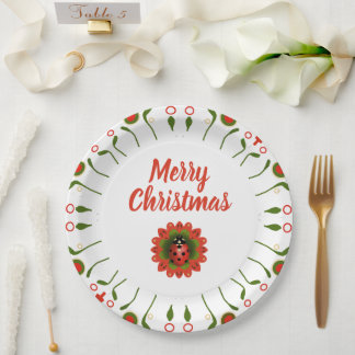 Assiettes En Carton Merry Christmas Ladybug Red White Green Party