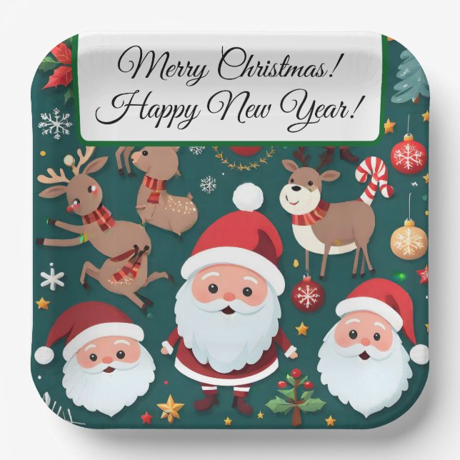Assiettes En Carton Merry Christmas Paper Plates (Recto)