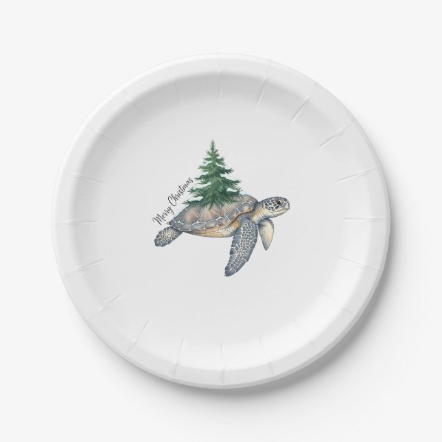 Assiettes En Carton Merry Christmas Sea Turtle (Devant)