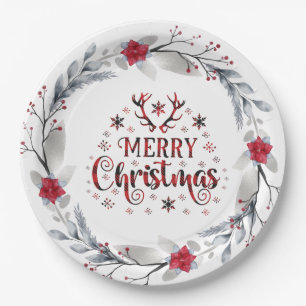 Assiettes En Carton Merry Christmas Snowflakes