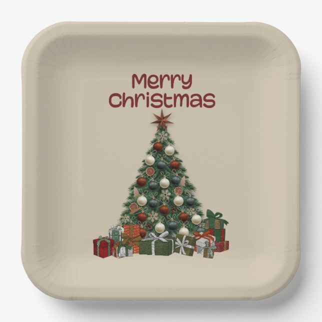 Assiettes En Carton Merry Christmas Tree Paper Plate (Recto)