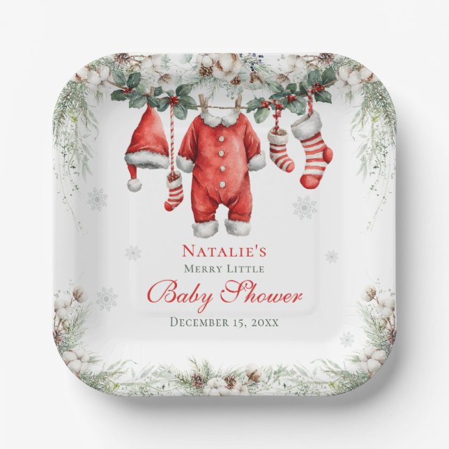 Assiettes En Carton Merry Little Baby Shower Santa Clothesline (Recto)