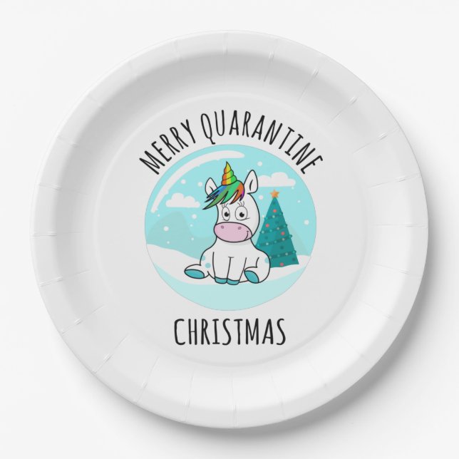 Assiettes En Carton Merry Quarantine Christmas Unicorn (Devant)