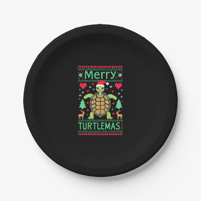 Assiettes En Carton Merry Turtlemas Christmas Lights Cute Turtle Santa (Devant)