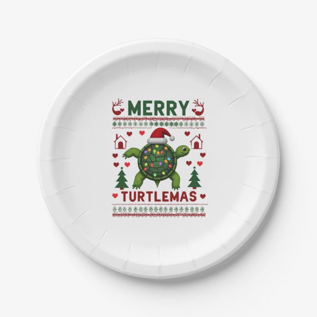 Assiettes En Carton Merry Turtlemas Christmas Lights Cute Turtle Santa (Devant)